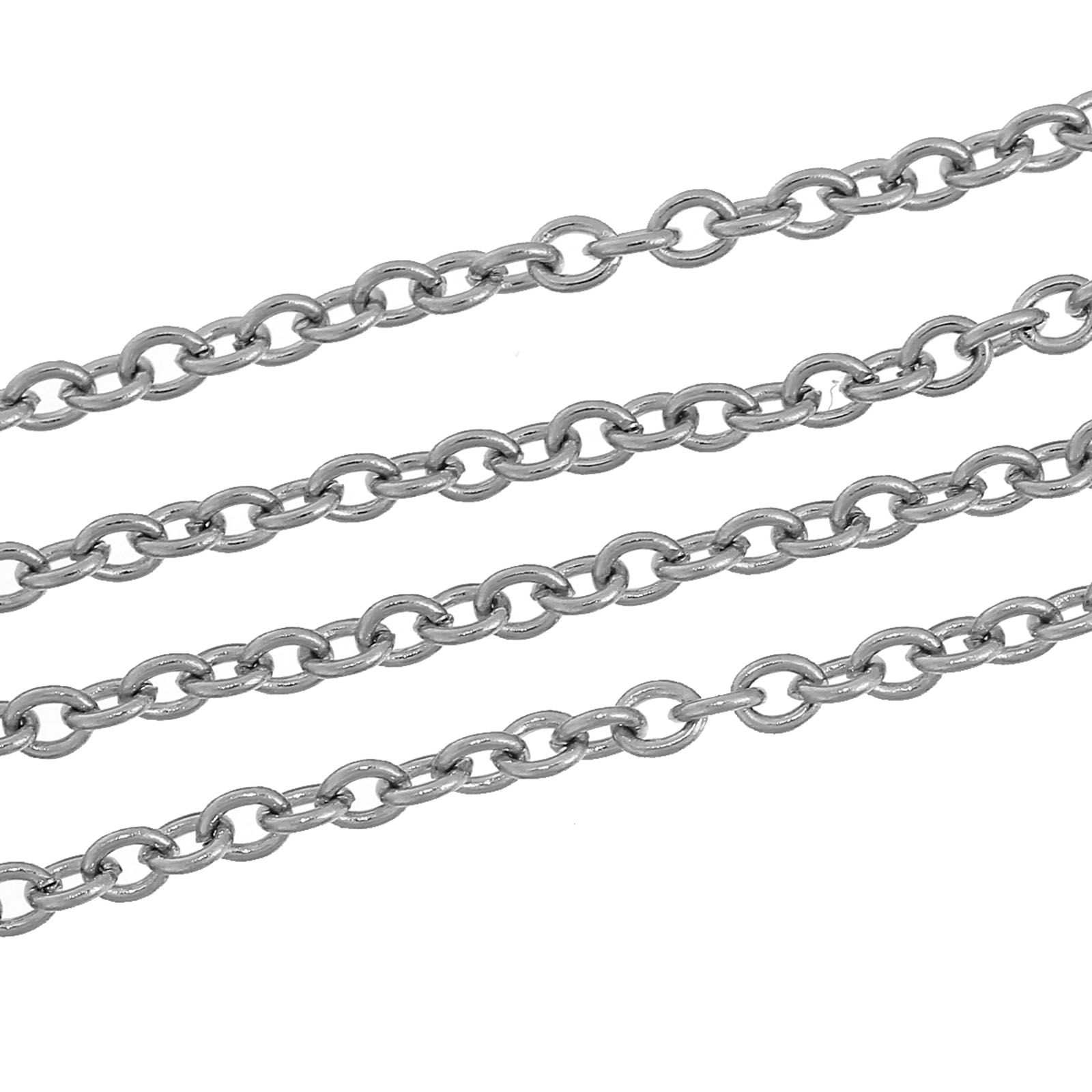 Picture of 304 Stainless Steel Jewelry Necklace Oval Silver Tone Link Cable Chain 59.5cm(23 3/8") long, Chain Size: 3x2.5mm(1/8"x1/8"), 2 PCs