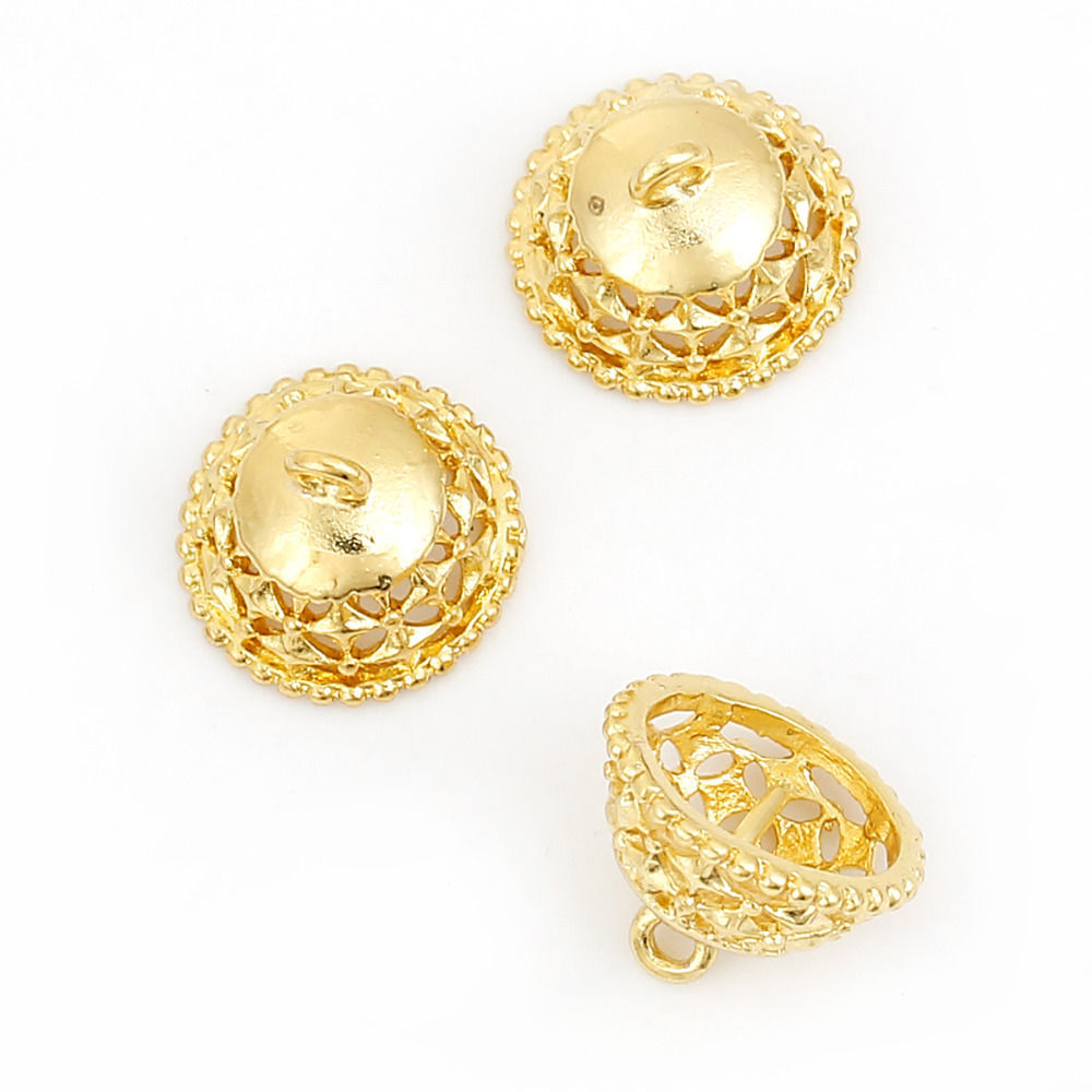 Picture of Brass Beads Caps With Loop Hat Gold Plated Hollow (Fit Beads Size: 10mm Dia.) 11mm( 3/8") x 11mm( 3/8"), 3 PCs