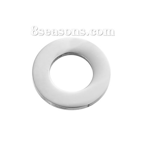 Picture of 2 PCs 304 Stainless Steel Blank Stamping Tags Charms Circle Ring Silver Tone Double-sided Polishing 22mm Dia.