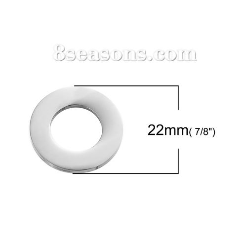 Picture of 2 PCs 304 Stainless Steel Blank Stamping Tags Charms Circle Ring Silver Tone Double-sided Polishing 22mm Dia.