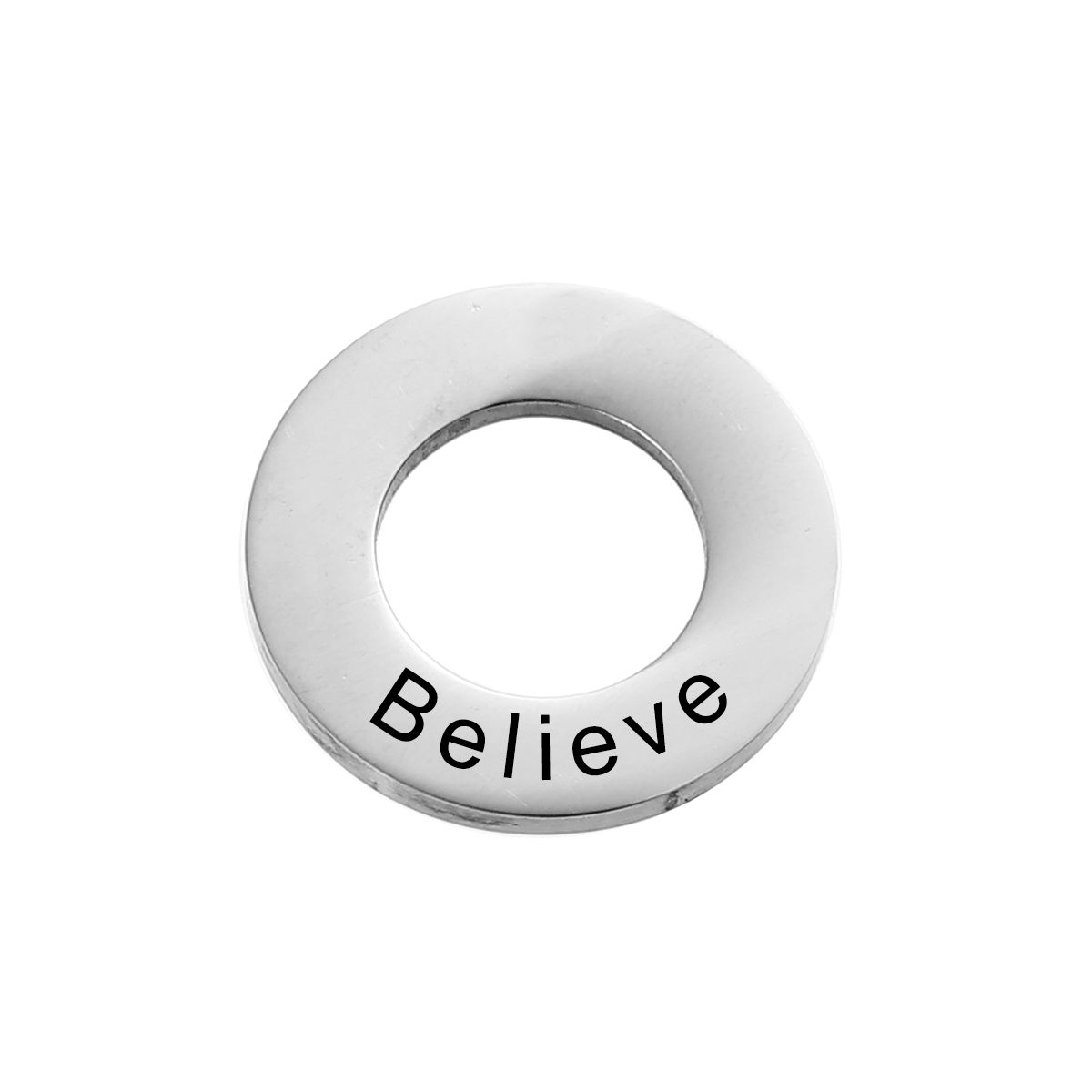 Picture of 2 PCs 304 Stainless Steel Blank Stamping Tags Charms Circle Ring Silver Tone Double-sided Polishing 22mm Dia.