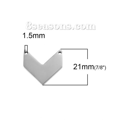 304ステンレス鋼 シェブロン柄 コネクター V字形 シルバートーン スタンピング用ブランク タグ 21mm  x 20mm 、 1 個 の画像