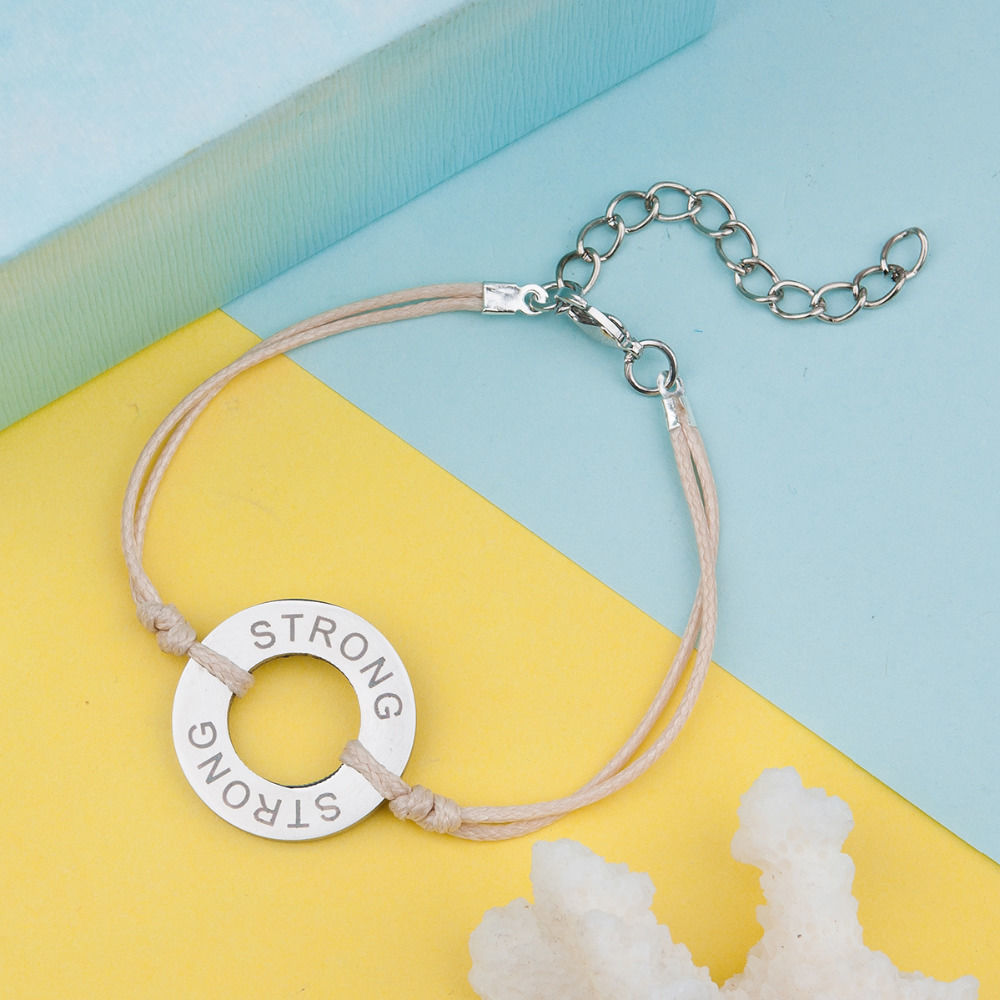 Bild von 304 Edelstahl Inspirieren Armband Silberfarbe Orange Ring Message " Dream" 15.5cm lang, 1 Strang