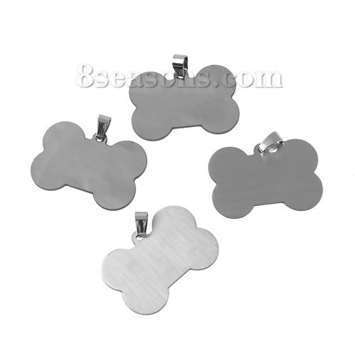 304ステンレス鋼 ブランクスタンプタグ ペンダント 骨 シルバートーン 片面研磨 40mm x 35mm、 5 個 の画像