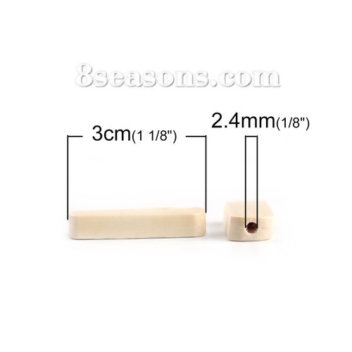 Immagine di Legno Separatori Perline Rettangolo Naturale 30mm x 9mm, Foro: Circa 2.4mm, 50 Pz