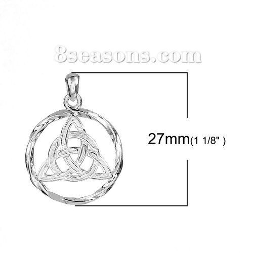 Imagen de Latón Colgantes Ronda Argentado Nudo Celta Hueco 27mm x 20mm, 3 Unidades