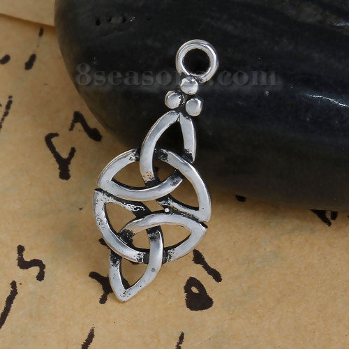 Bild von Messing Charms Keltischer Knoten Antiksilber Hohl 27mm x 11mm, 3 Stücke                                                                                                                                                                                       