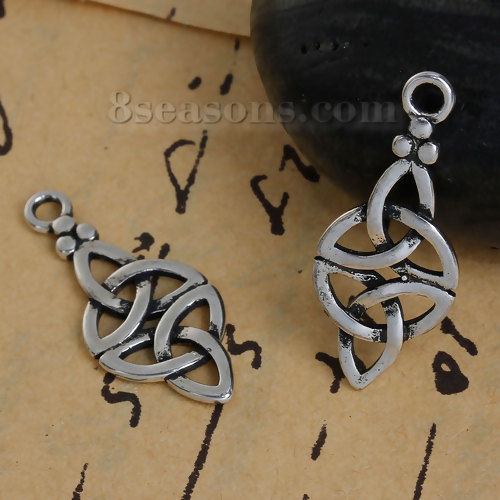 Bild von Messing Charms Keltischer Knoten Antiksilber Hohl 27mm x 11mm, 3 Stücke                                                                                                                                                                                       