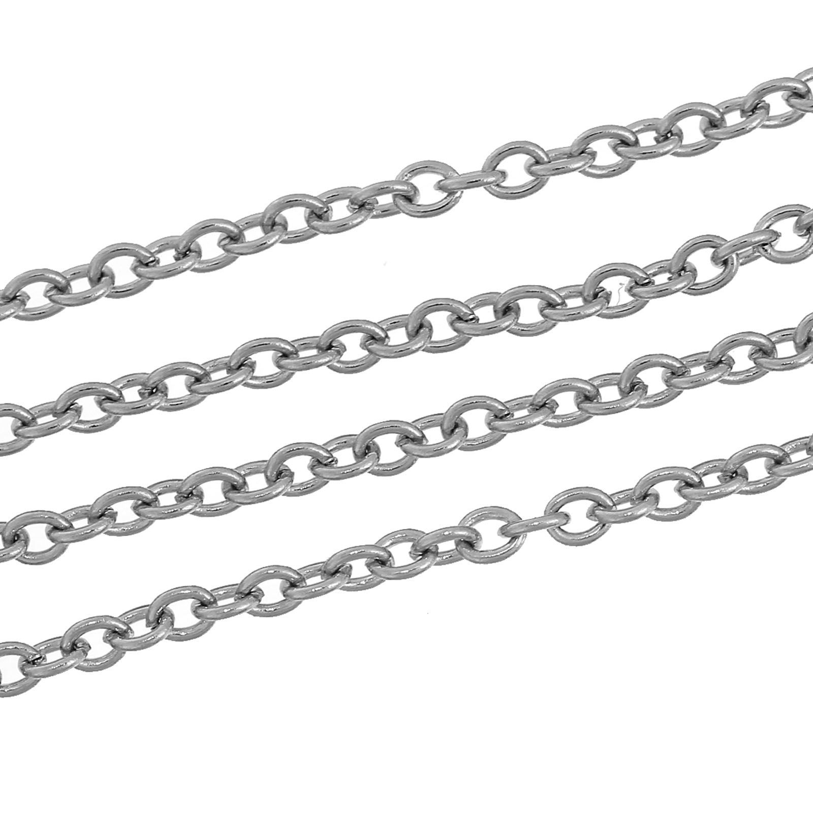 Picture of 304 Stainless Steel Jewelry Necklace Oval Silver Tone Link Cable Chain 59.5cm(23 3/8") long, Chain Size: 3x2.5mm(1/8"x1/8"), 2 PCs