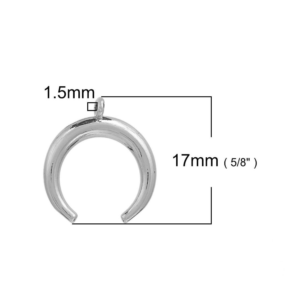 Imagen de Latón Bohemia Colgantes Charms Doble Cuerno Chapado en Oro Luna 17mm x 15mm, 2 Unidades