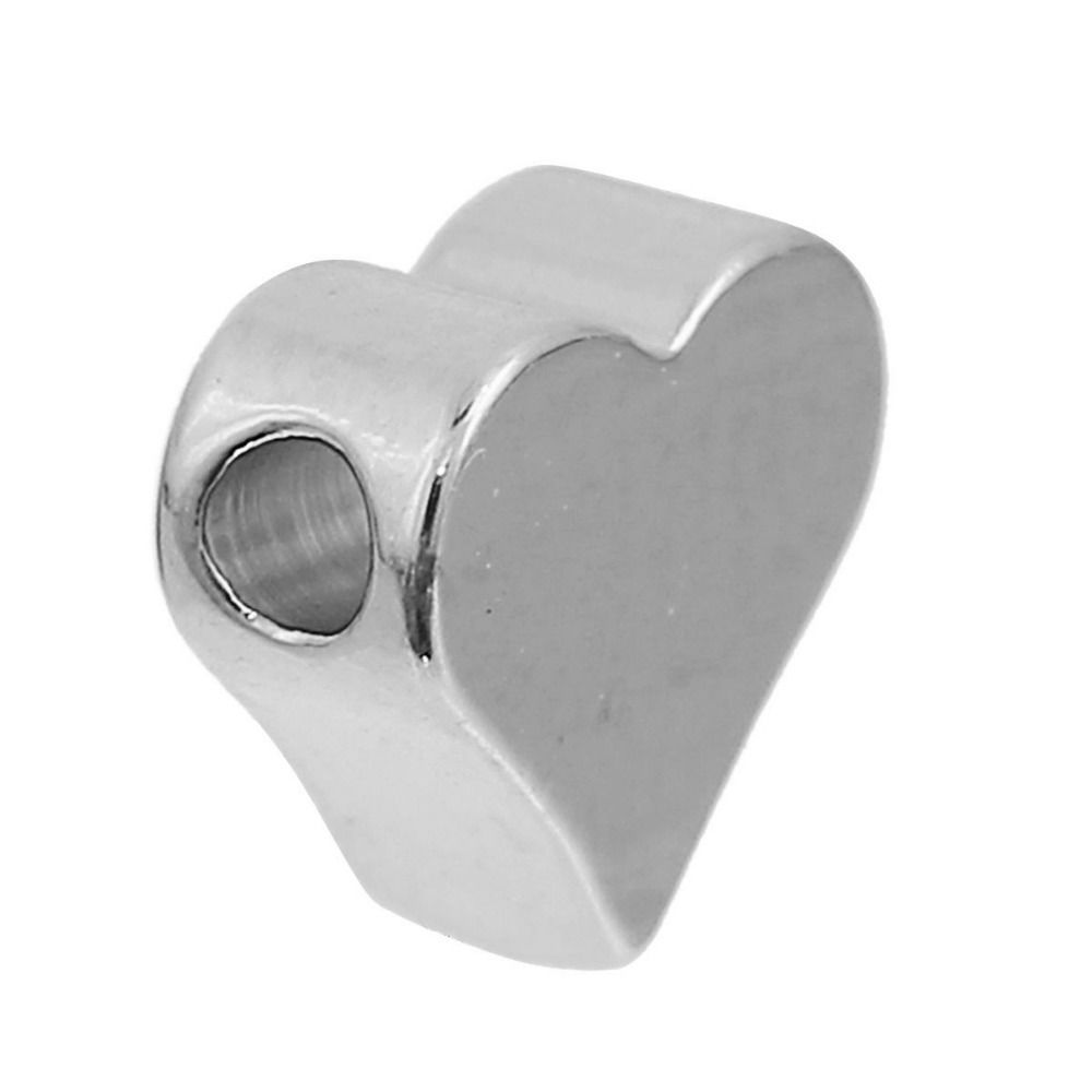 真鍮 ビーズ ハート シルバートーン 約 6mm x 5mm、 穴: 約 1.3mm、 5 個 の画像