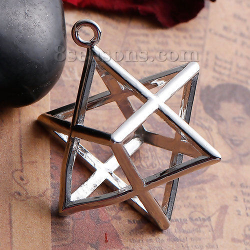 Image de Pendentifs Merkaba Méditation en Laiton Creux Argent Mat 38mm x 28mm, 1 Pièce