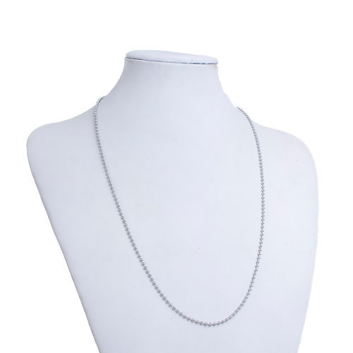 Picture of 304 Stainless Steel Ball Chain Necklace Silver Tone 60cm(23 5/8") long, Chain Size: 2mm(1/8"), 1 Piece