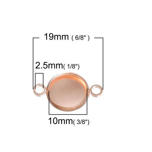 Picture of Brass Connectors Round Rose Gold Cabochon Settings (Fits 10mm Dia.) 19mm( 6/8") x 12mm( 4/8"), 10 PCs