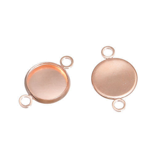 Picture of Brass Connectors Round Rose Gold Cabochon Settings (Fits 10mm Dia.) 19mm( 6/8") x 12mm( 4/8"), 10 PCs