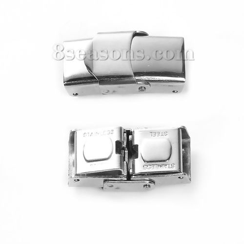 Picture of Stainless Steel Cord Clasps Silver Tone (Fits 10mm x 6mm Cord) 25mm x14mm(1" x 4/8"), 3 PCs