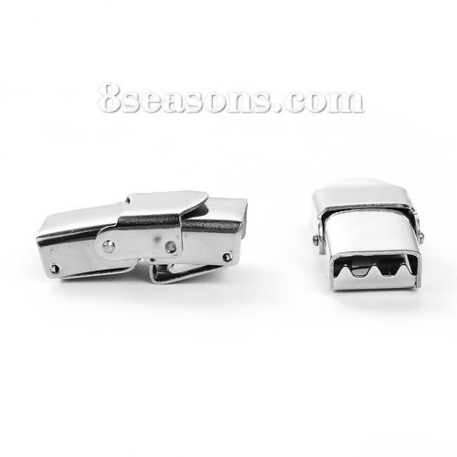 Picture of Stainless Steel Cord Clasps Silver Tone (Fits 10mm x 6mm Cord) 25mm x14mm(1" x 4/8"), 3 PCs