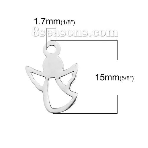 Picture of Stainless Steel Charms Angel Silver Tone Hollow 15mm( 5/8") x 11mm( 3/8"), 2 PCs
