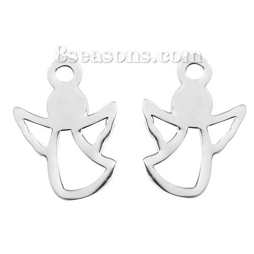 Picture of Stainless Steel Charms Angel Silver Tone Hollow 15mm( 5/8") x 11mm( 3/8"), 2 PCs