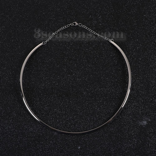 Picture of 304 Stainless Steel Collar Neck Ring Necklace Silver Tone U-shaped 48cm(18 7/8") long, 1 Piece