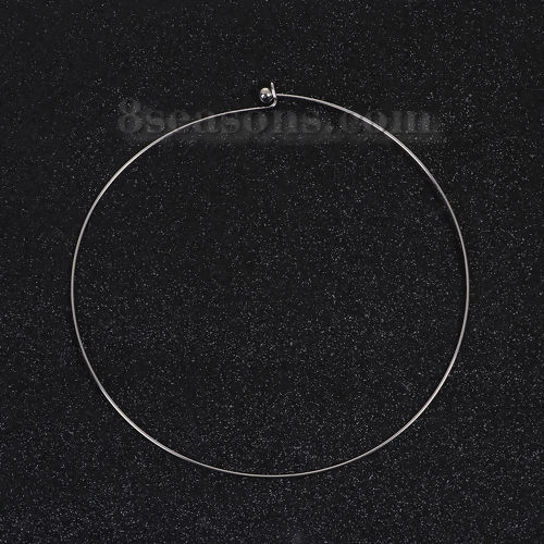 Bild von 304 Edelstahl Choker Halskette Silberfarbe aufmachen können mit abnehmbarer Perlen End Kappe 45cm lang, 1 Stück