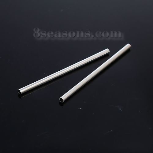 Picture of Brass Spacer Beads Tube Silver Plated 60mm(2 3/8") x 3mm( 1/8"), Hole: Approx 2.3mm, 20 PCs