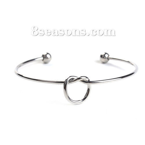 Image de 1 Pièce Bracelet Manchette Jonc Semi-Ouvert en 304 Acier Inoxydable Respectueux de la Nature Nœud D'Amour Argent Mat 6.1cm Dia.