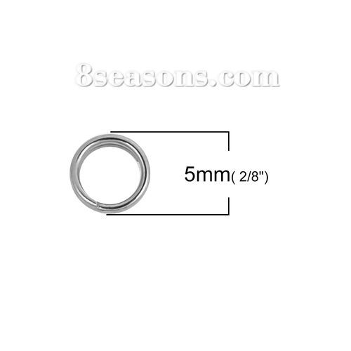 Picture of 1 Packet(about 10000 PCs) 5mm Dia., 0.6mm(23 gauge) 304 Stainless Steel Double Split Jump Rings Findings For Jewelry Making Silver Tone Round