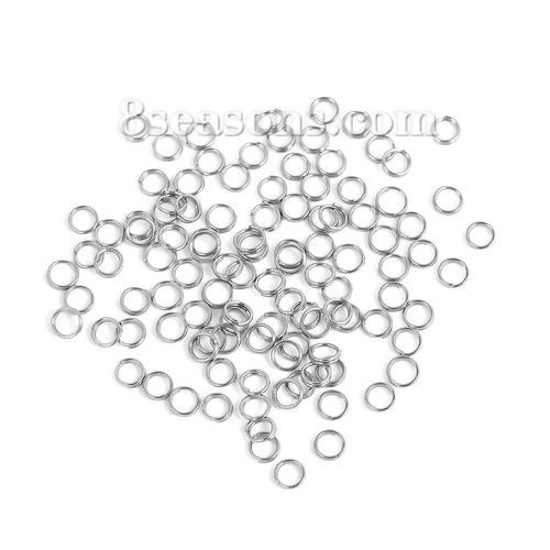 Picture of 1 Packet(about 10000 PCs) 5mm Dia., 0.6mm(23 gauge) 304 Stainless Steel Double Split Jump Rings Findings For Jewelry Making Silver Tone Round