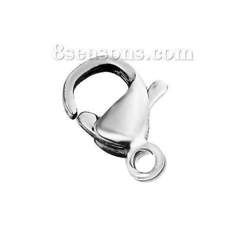 Picture of 304 Stainless Steel Lobster Clasp Findings Silver Tone 12mm x 7mm, 200 PCs
