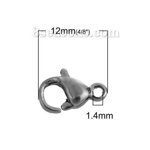 Picture of 304 Stainless Steel Lobster Clasp Findings Silver Tone 12mm x 7mm, 200 PCs
