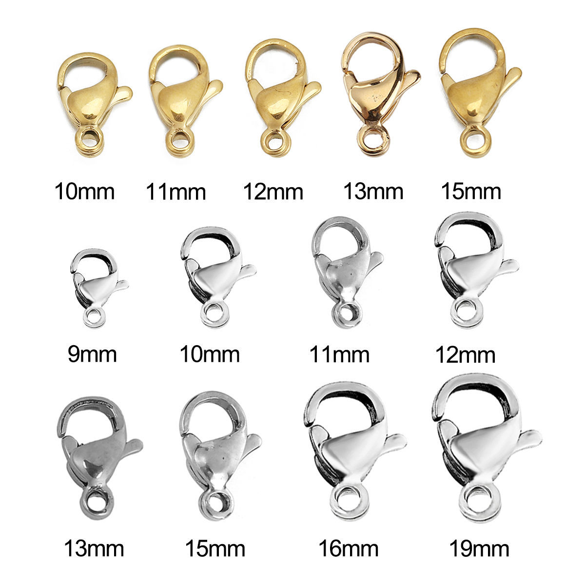 Picture of 304 Stainless Steel Lobster Clasp Findings Silver Tone 12mm x 7mm, 200 PCs