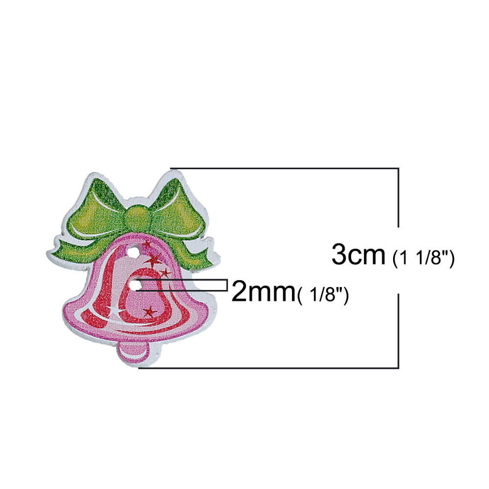 Immagine di Legno Bottone da Cucire Scrapbook Due Fori Natale Jingling Campanello A Random Cravatta a Farfalla Disegno 30mm x 26mm, 5 Pz