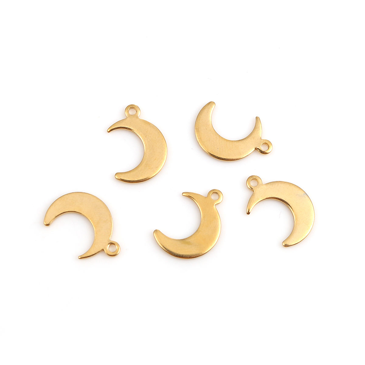 Picture of Stainless Steel Blank Stamping Tags Charms Half Moon Gold Plated Roller Burnishing 16mm x 11mm, 10 PCs