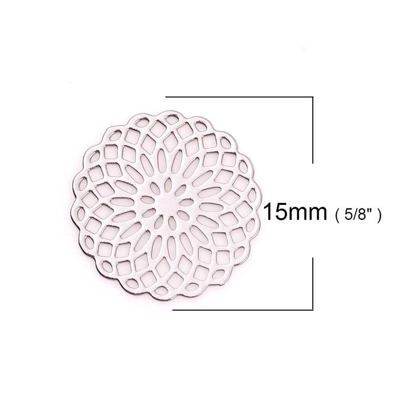 Picture of Brass Embellishments Light Rose Gold Round Flower 15mm( 5/8") x 15mm( 5/8"), 10 PCs
