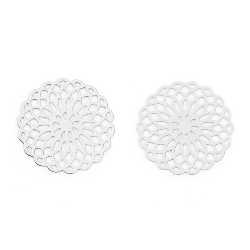 Picture of Brass Embellishments Light Rose Gold Round Flower 15mm( 5/8") x 15mm( 5/8"), 10 PCs