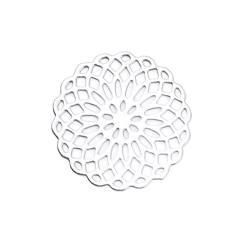 Picture of Brass Embellishments Light Rose Gold Round Flower 15mm( 5/8") x 15mm( 5/8"), 10 PCs