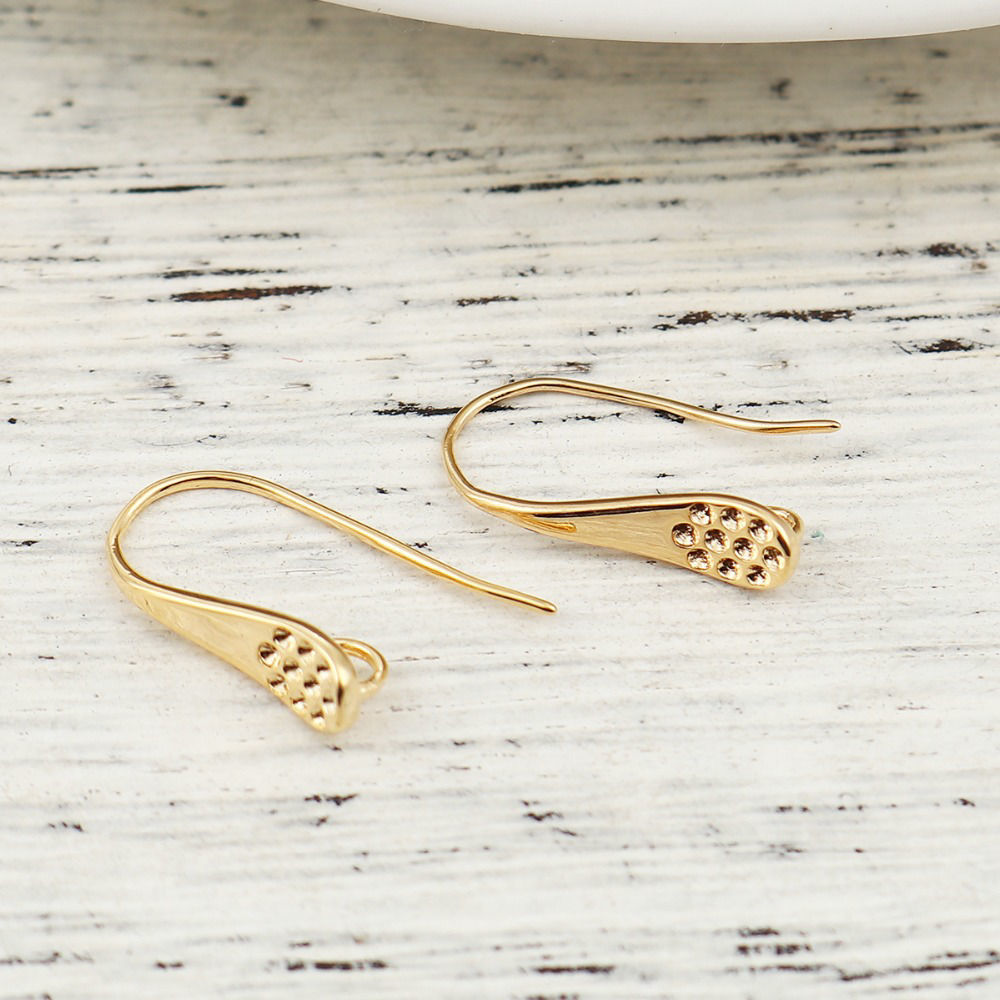 Picture of Brass Ear Wire Hooks Earring Findings 18K Real Gold Plated W/ Loop 17mm( 5/8") x 10mm( 3/8"), Post/ Wire Size: (21 gauge), 4 PCs