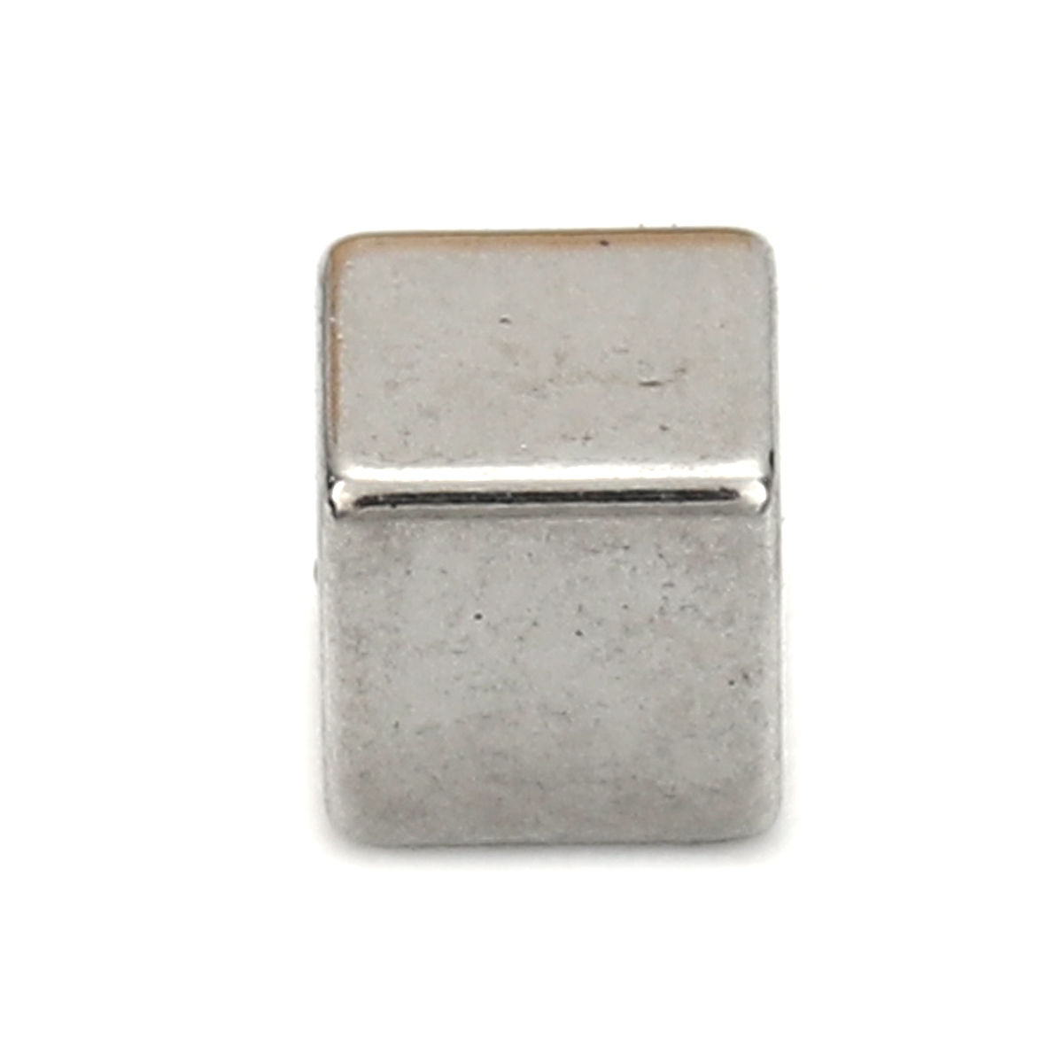 Picture of Stainless Steel Blank Stamping Tags Beads For DIY Jewelry Making Cube Silver Tone Roller Burnishing 4mm x 4mm, Hole: Approx No Hole, 10 PCs