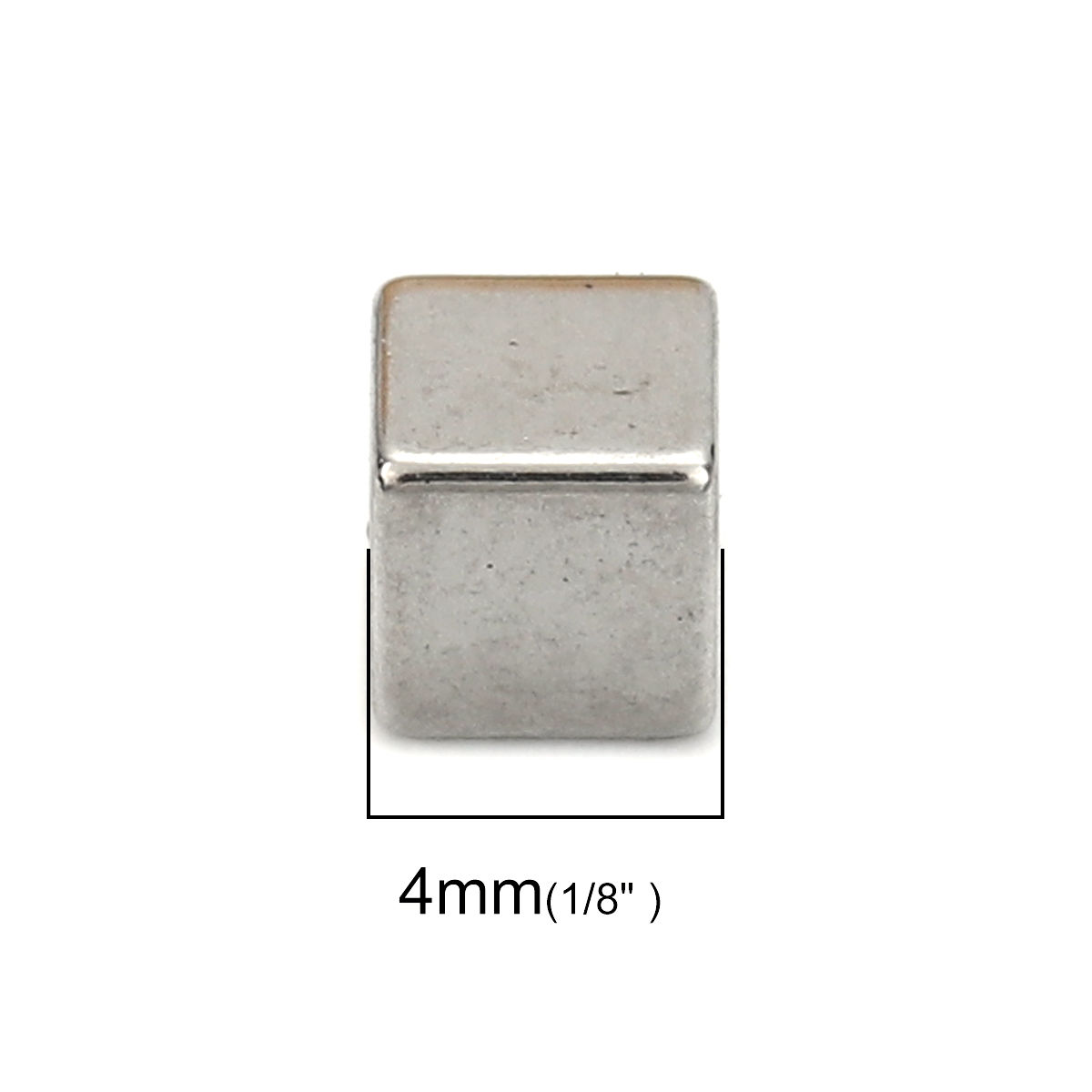 Picture of Stainless Steel Blank Stamping Tags Beads For DIY Jewelry Making Cube Silver Tone Roller Burnishing 4mm x 4mm, Hole: Approx No Hole, 10 PCs