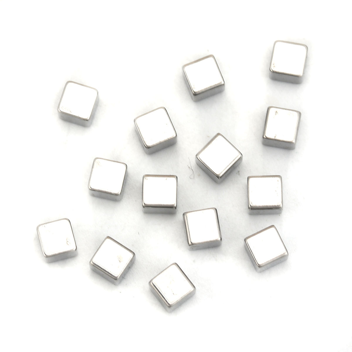 Picture of Stainless Steel Blank Stamping Tags Beads For DIY Jewelry Making Cube Silver Tone Roller Burnishing 4mm x 4mm, Hole: Approx No Hole, 10 PCs