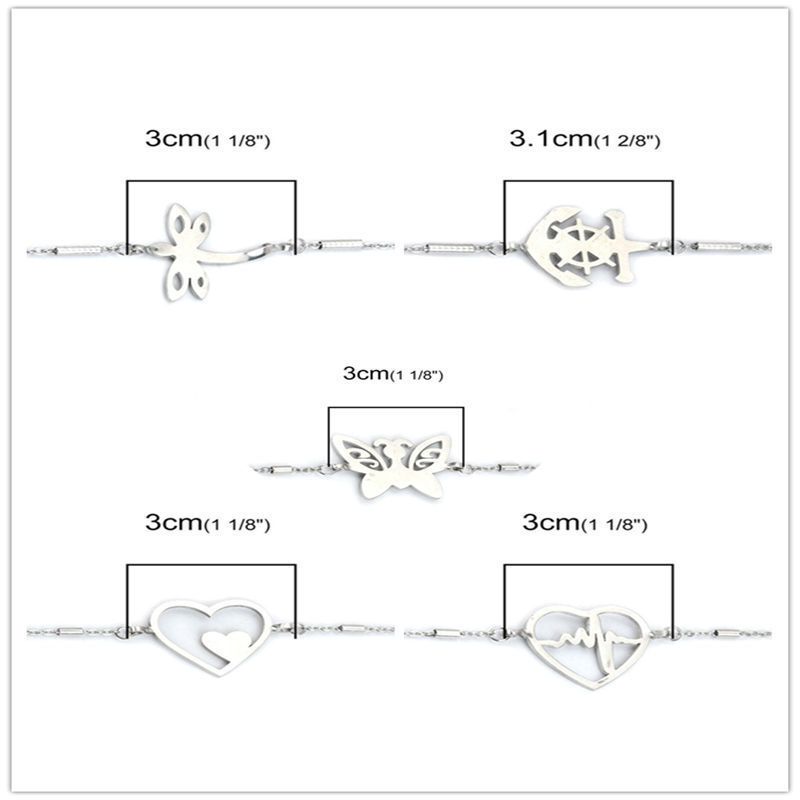 Imagen de 304 Acero Inoxidable Pulseras Tono de Plata Corazón Heartbeat/ Electrocardiogram 18.5cm longitud, 1 Unidad