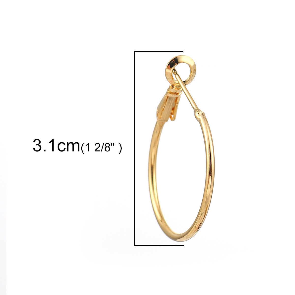 Bild von Messing Ohrreifen 18K Echtgold plattiert Rund 31mm x 25mm, Drahtstärke: (20 gauge), 280 Stück