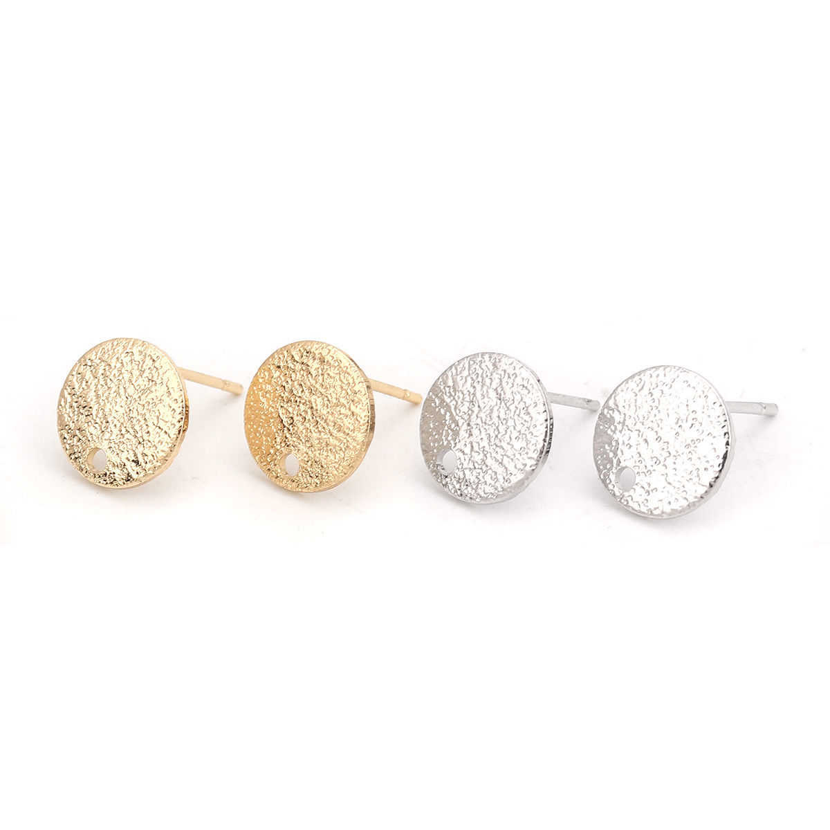 Picture of Brass Ear Post Stud Earrings 18K Real Gold Plated Round Sparkledust 10mm Dia., Post/ Wire Size: (20 gauge), 200 PCs