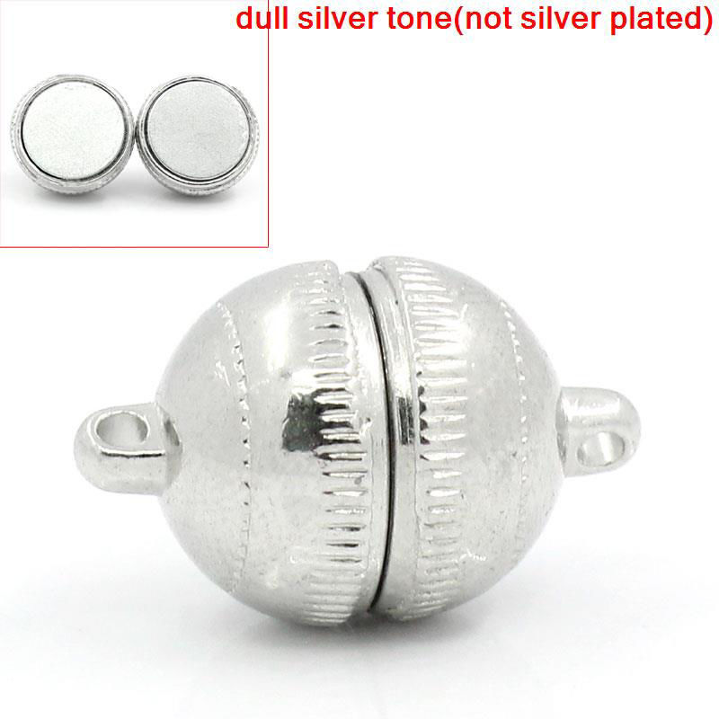 Picture of Brass Magnetic Clasps Half Ball Silver Tone 19mm( 6/8") x 12mm( 4/8"), 5 Sets