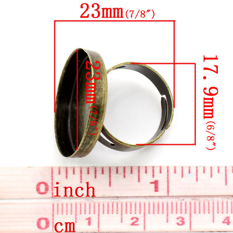 真鍮 アジャスタブル 指輪 リング 円形 真鍮古美 23mm丸皿 17.5mm（日本サイズ約14号） 10 個 の画像