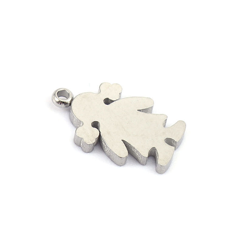 Picture of 304 Stainless Steel Charms Girl Silver Tone 12mm x 7mm, 2 PCs
