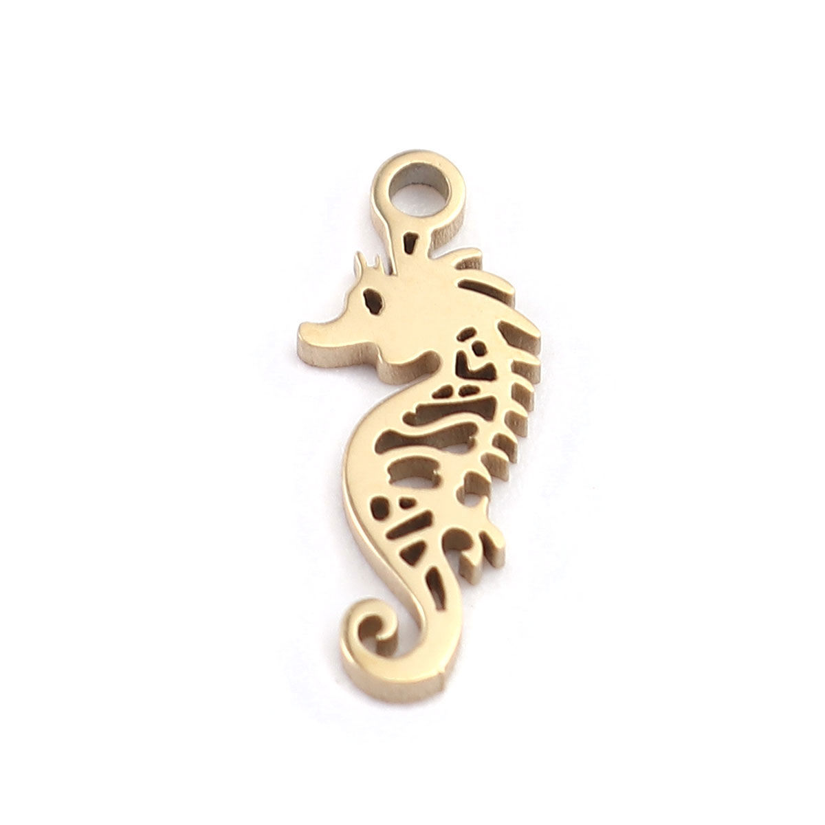 Image de Breloques Bijoux d'Océan en 304 Acier Inoxydable Cheval de Mer Plaqué Or Véritable 18K 12mm x 5mm, 2 Pcs