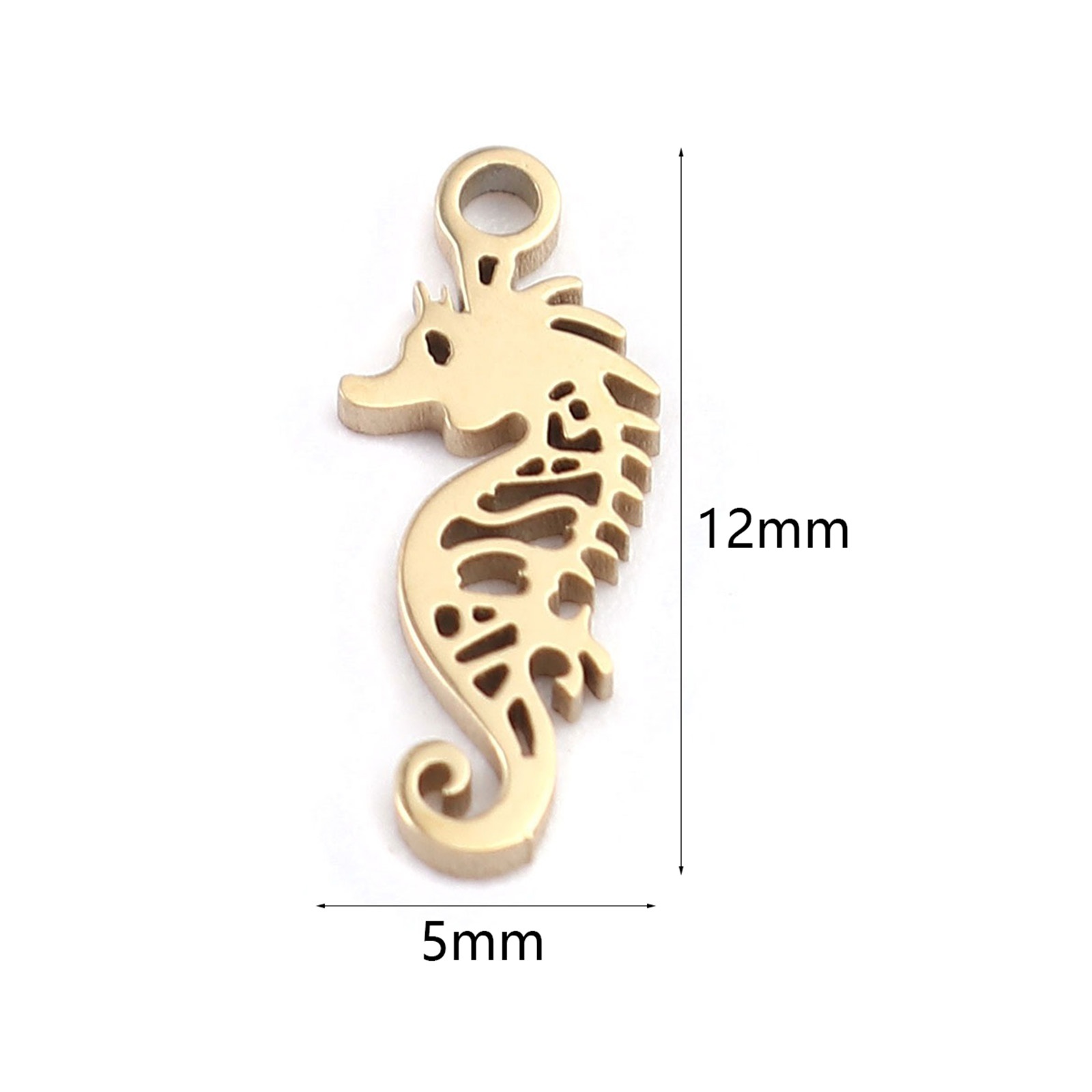 Image de Breloques Bijoux d'Océan en 304 Acier Inoxydable Cheval de Mer Plaqué Or Véritable 18K 12mm x 5mm, 2 Pcs