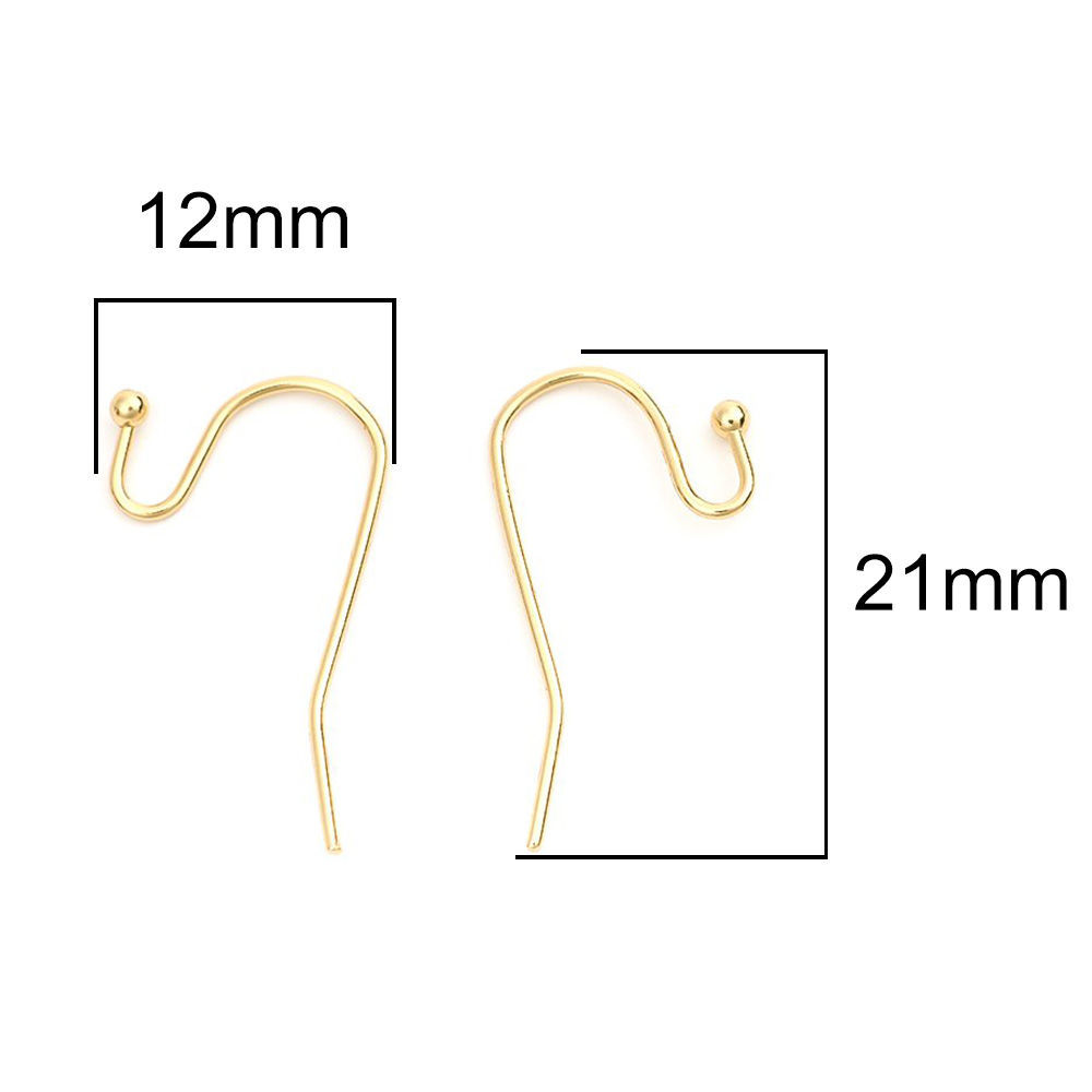 Picture of 304 Stainless Steel Ear Wire Hooks Earring Findings Gold Plated 21mm x 12mm, Post/ Wire Size: (21 gauge), 100 PCs
